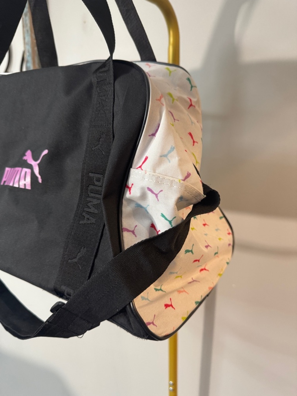Puma Black Duffel Bag with Pink Logo and White Accents EUC - Picture 3 of 13
